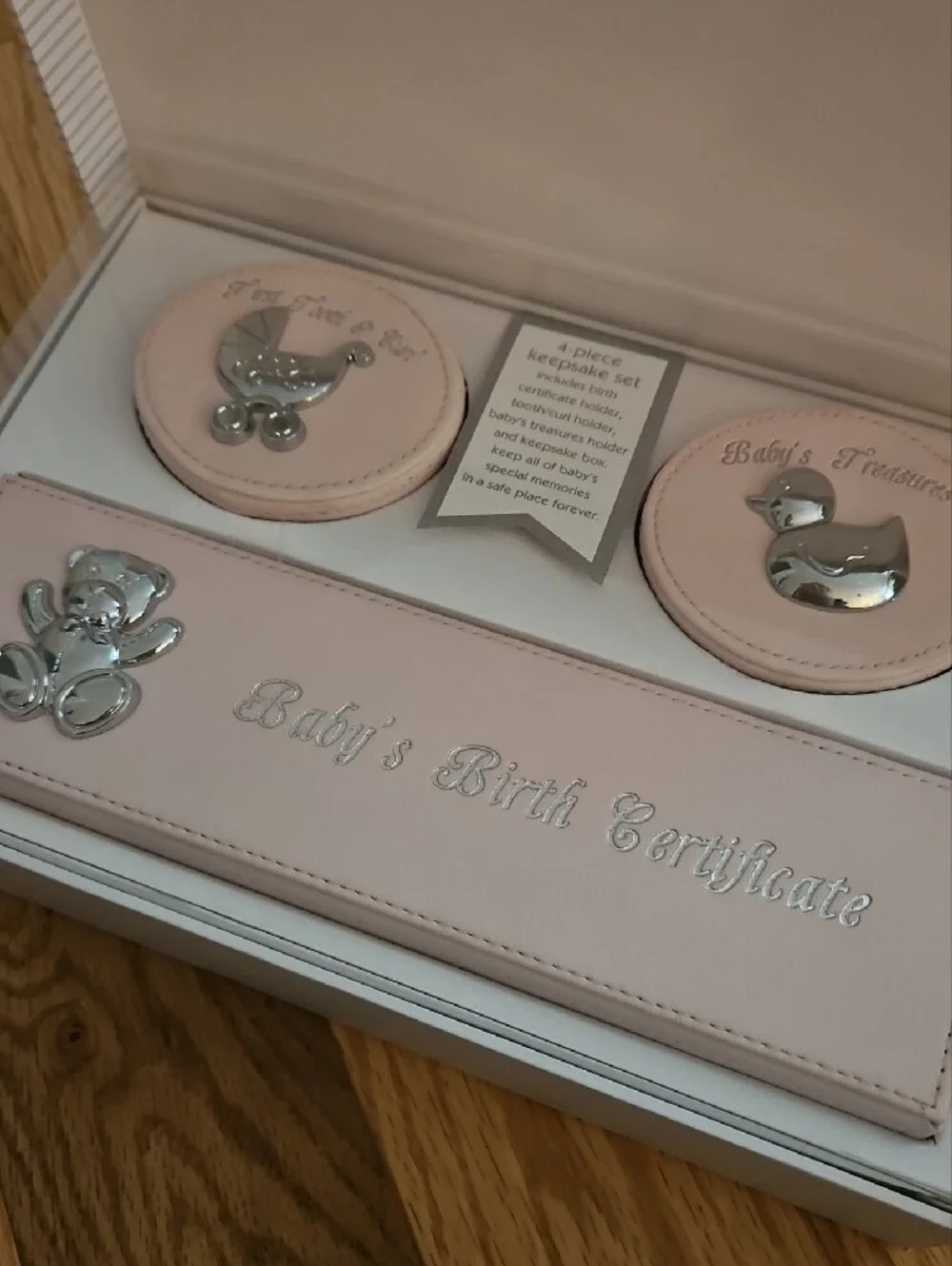 Baby's Birth Certificate Keepsake Set in Blush Pink with Silver Accents